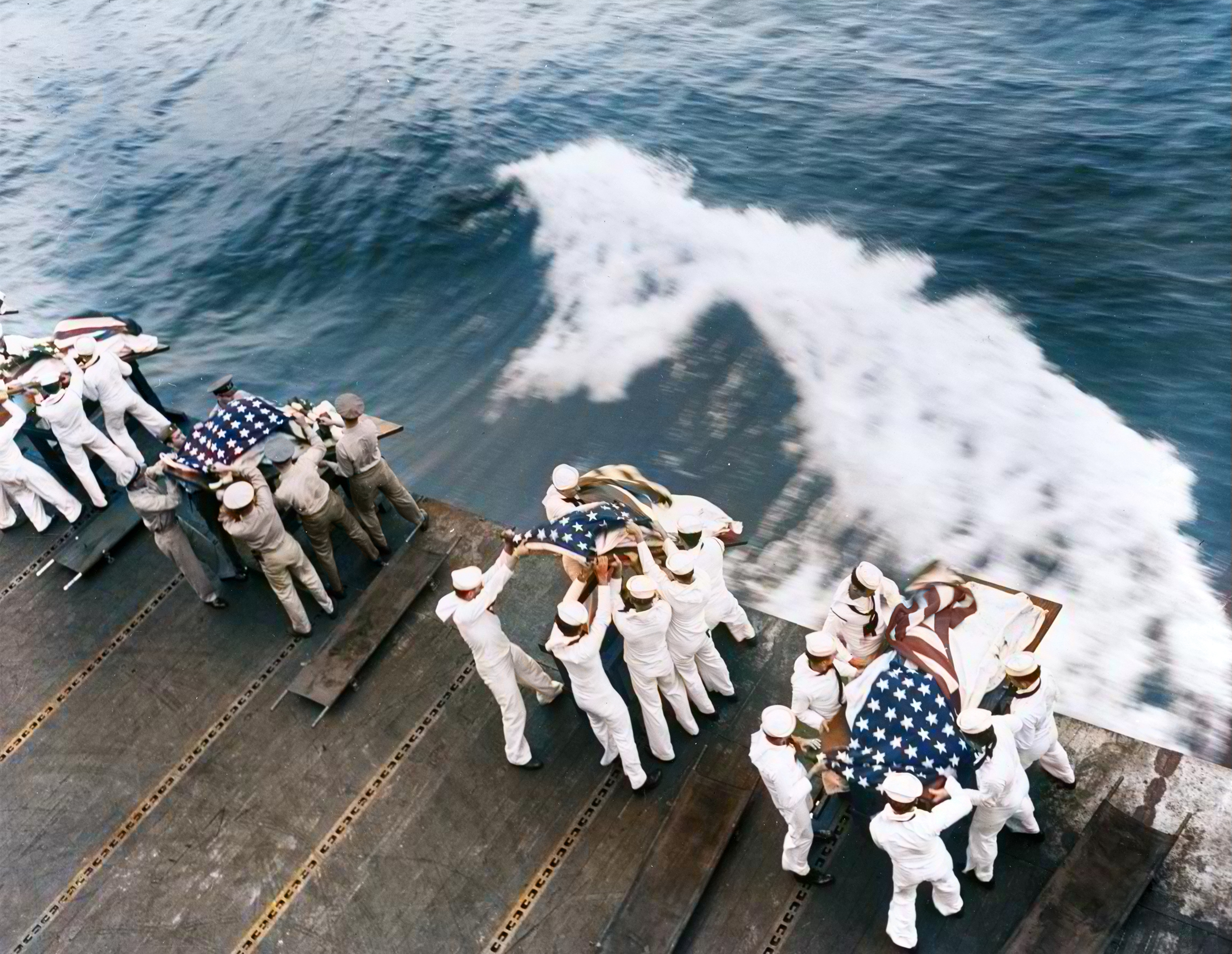 Asisbiz USS Hancock (CV-19) casualties are buried at sea on 9th April 1945 80 G 328574