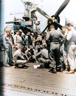 Asisbiz USAAF P 47D Thunderbolt 7AF 73FG pilots aboard USS Manila Bay (CVE 61) for Saipan 24th Jun 1944 80 G 238677