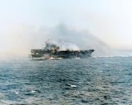 Asisbiz USS Princeton (CVL 23) burning after she was hit by a Japanese air attack off Leyte Gulf 24th Oct 1944 80 G 287962