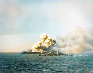 Asisbiz USS Princeton (CVL 23) burning after she was hit by a Japanese air attack off Leyte Gulf 24th Oct 1944 80 G 287974