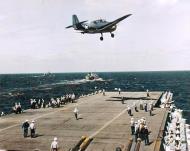 Asisbiz Grumman TBF Avenger swopping over the flight deck of USS Ranger (CV 4) reporting location of lifeboats 2ndf Apr 1943 80 G 040961